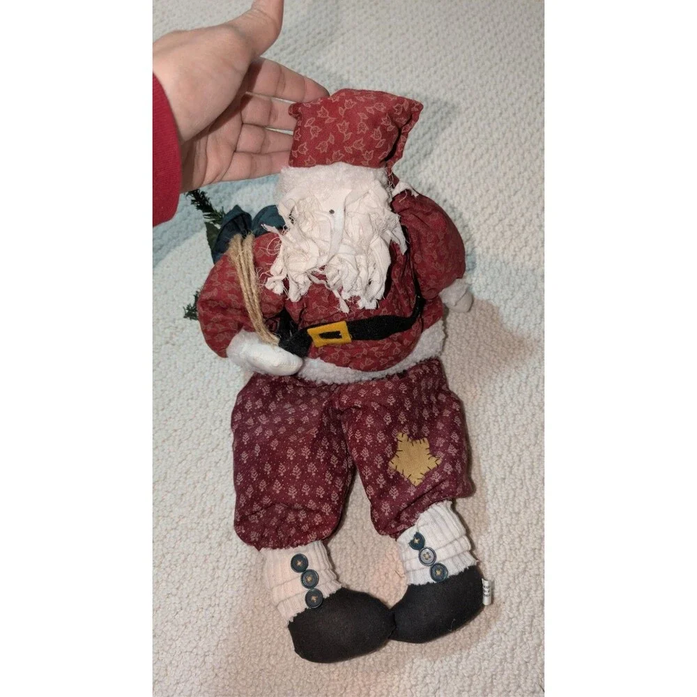 2 Vtg CHRISTMAS Shelf Sitters  Santa Claus w Sewing Basket Buttons